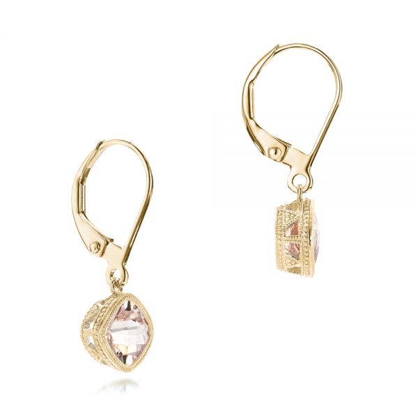 18k Yellow Gold 18k Yellow Gold Morganite Drop Earrings - Front View -  102647