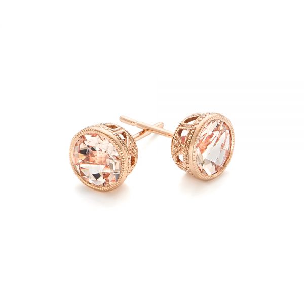 14k Rose Gold Morganite Stud Earrings - Front View -  102659