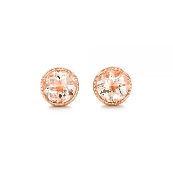 14k Rose Gold Morganite Stud Earrings - Three-Quarter View -  102659