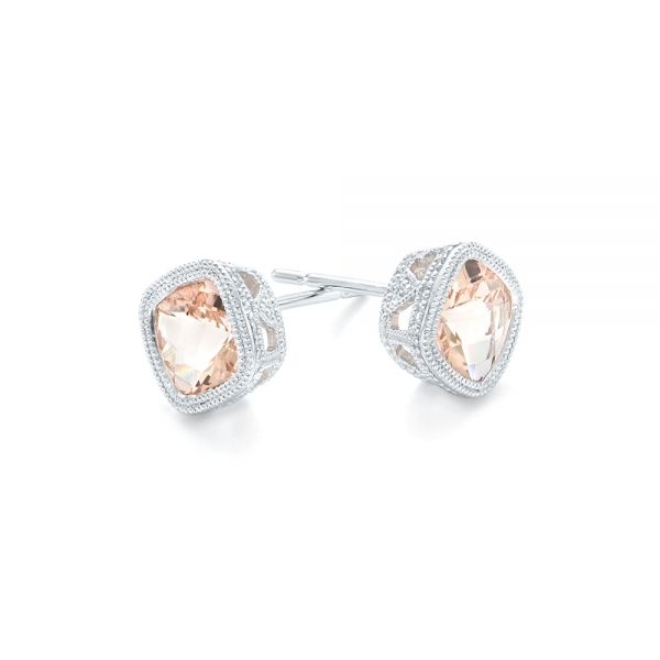 14k White Gold Morganite Stud Earrings - Front View - 102644