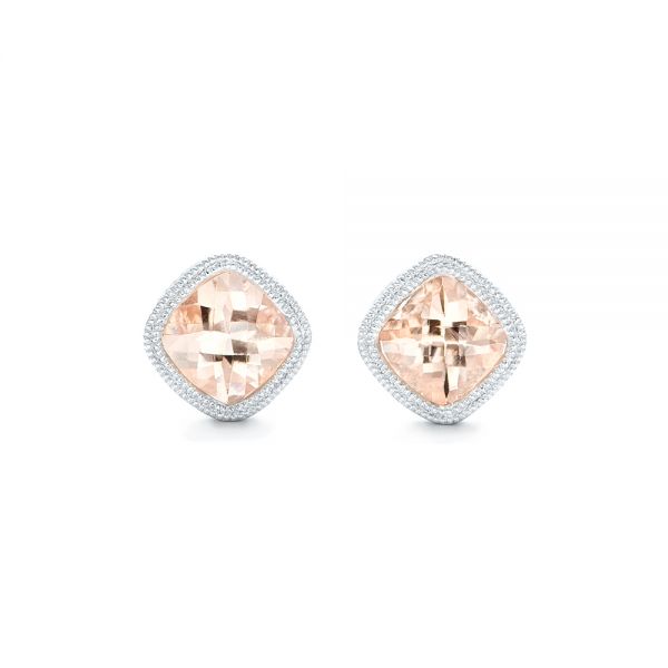 14k White Gold Morganite Stud Earrings - Three-Quarter View -  102644
