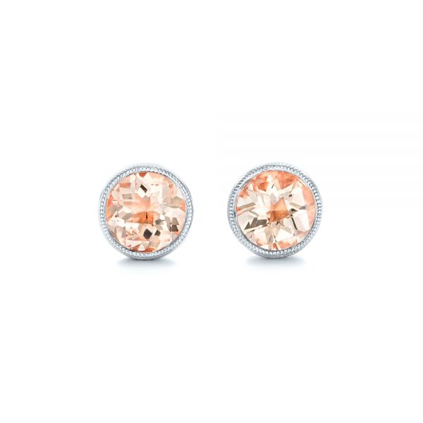 18k White Gold 18k White Gold Morganite Stud Earrings - Three-Quarter View -  102659