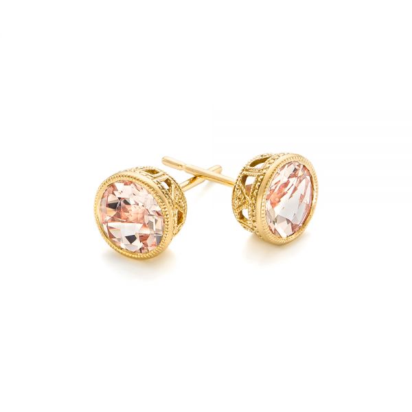 14k Yellow Gold 14k Yellow Gold Morganite Stud Earrings - Front View - 102659