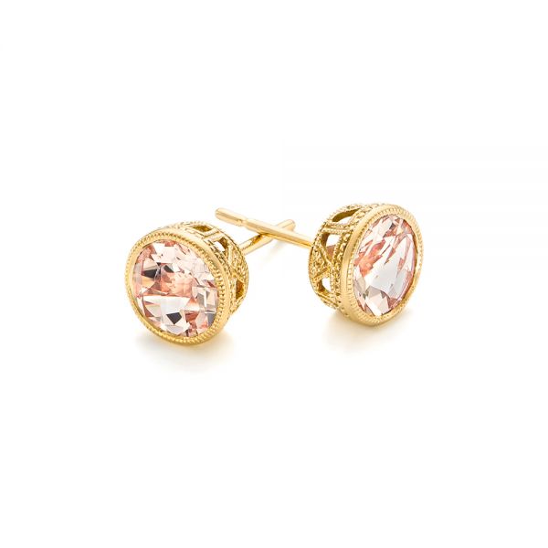 14k Yellow Gold 14k Yellow Gold Morganite Stud Earrings - Front View -  102659