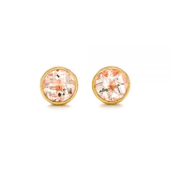 18k Yellow Gold 18k Yellow Gold Morganite Stud Earrings - Three-Quarter View -  102659