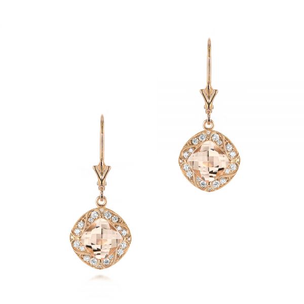 14k Rose Gold 14k Rose Gold Morganite And Diamond Earrings - Three-Quarter View -  103769