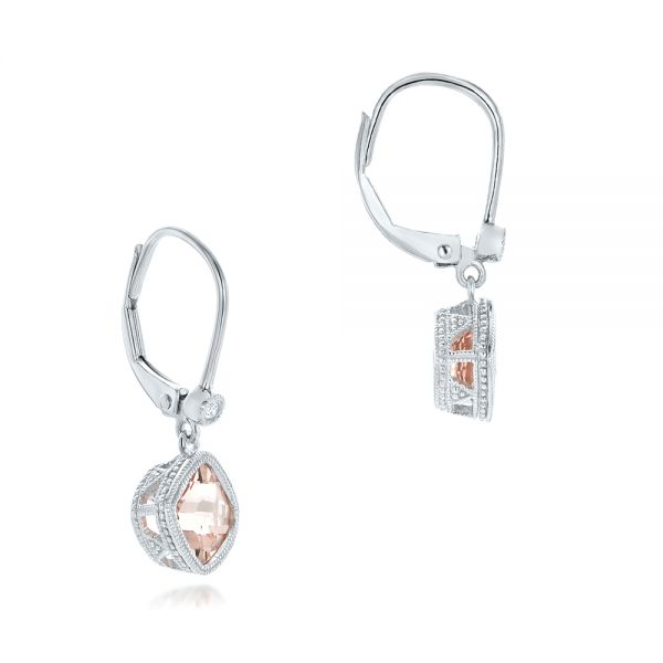 14k White Gold Morganite And Diamond Earrings - Front View -  102645