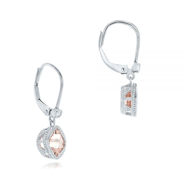 14k White Gold Morganite And Diamond Earrings - Front View - 102645