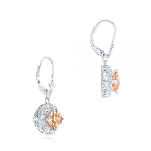 14k White Gold 14k White Gold Morganite And Diamond Earrings - Front View -  103769