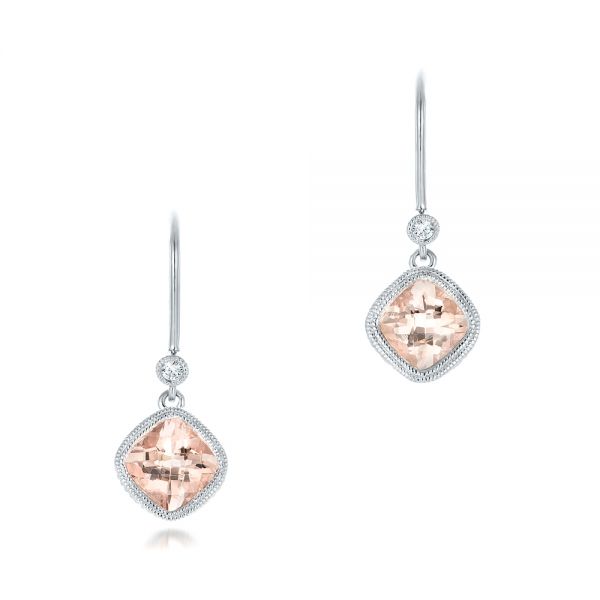  Platinum Platinum Morganite And Diamond Earrings - Three-Quarter View -  102645