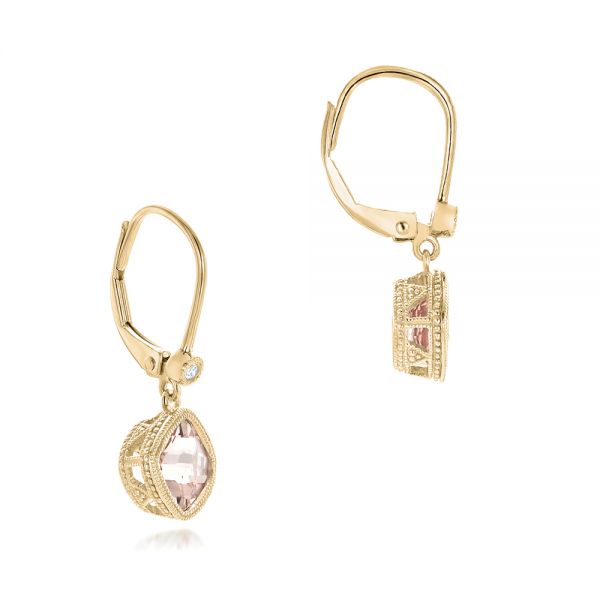14k Yellow Gold 14k Yellow Gold Morganite And Diamond Earrings - Front View - 102645