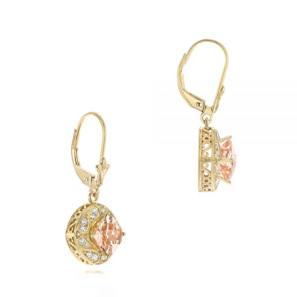 18k Yellow Gold 18k Yellow Gold Morganite And Diamond Earrings - Front View -  103769