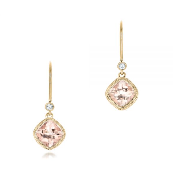 14k Yellow Gold 14k Yellow Gold Morganite And Diamond Earrings - Three-Quarter View -  102645