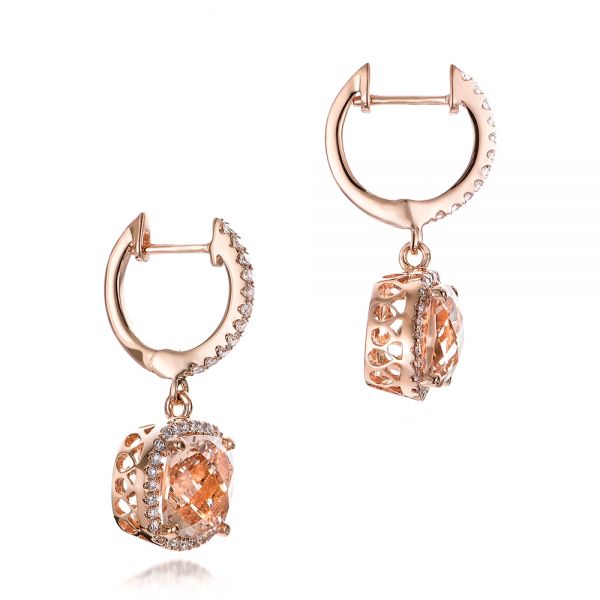 18k Rose Gold 18k Rose Gold Morganite And Diamond Halo Earrings - Front View -  101017