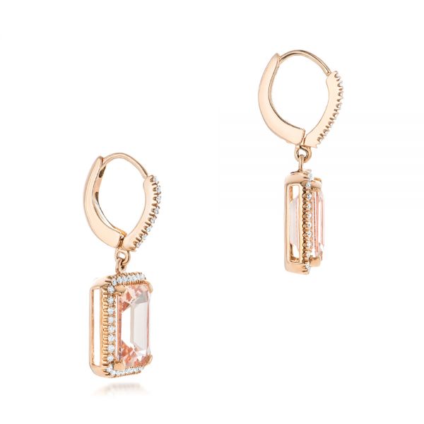 18k Rose Gold 18k Rose Gold Morganite And Diamond Halo Earrings - Front View -  102775