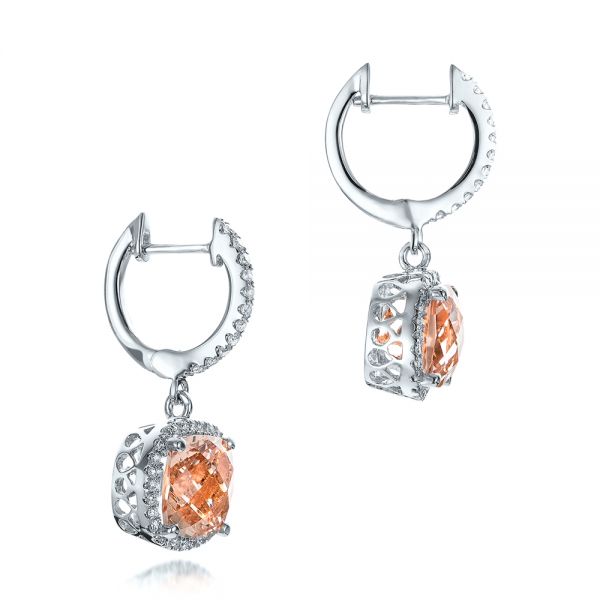 18k White Gold 18k White Gold Morganite And Diamond Halo Earrings - Front View -  101017