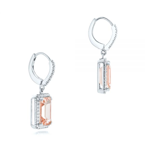 Platinum Platinum Morganite And Diamond Halo Earrings - Front View - 102775