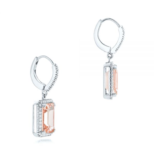  Platinum Platinum Morganite And Diamond Halo Earrings - Front View -  102775