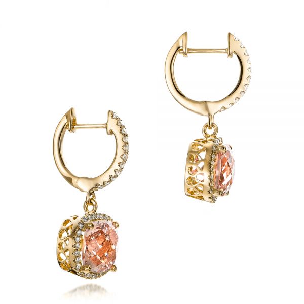 14k Yellow Gold 14k Yellow Gold Morganite And Diamond Halo Earrings - Front View - 101017