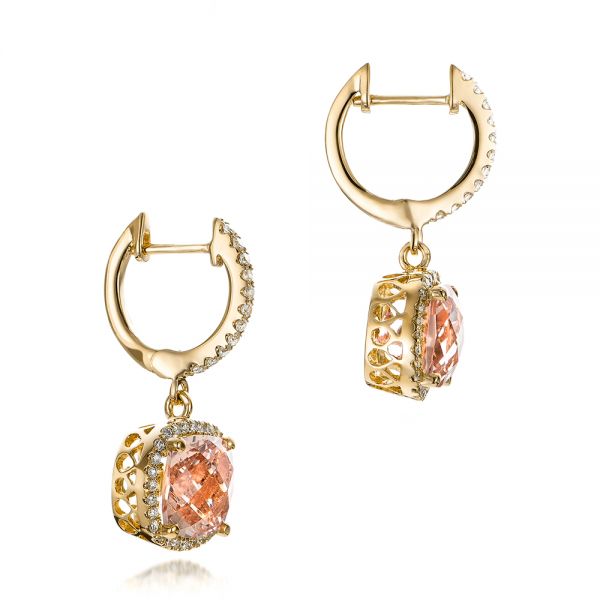 18k Yellow Gold 18k Yellow Gold Morganite And Diamond Halo Earrings - Front View -  101017