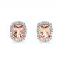 14k Rose Gold And 14K Gold Morganite And Diamond Halo Two-tone Earrings - Three-Quarter View -  106019 - Thumbnail