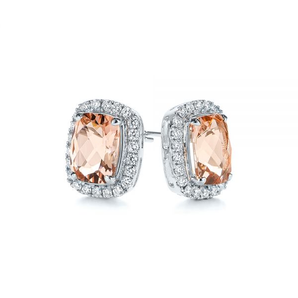  Platinum And Platinum Platinum And Platinum Morganite And Diamond Halo Two-tone Earrings - Front View -  106019