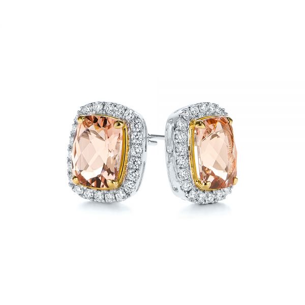 14k Yellow Gold And 14K Gold 14k Yellow Gold And 14K Gold Morganite And Diamond Halo Two-tone Earrings - Front View - 106019