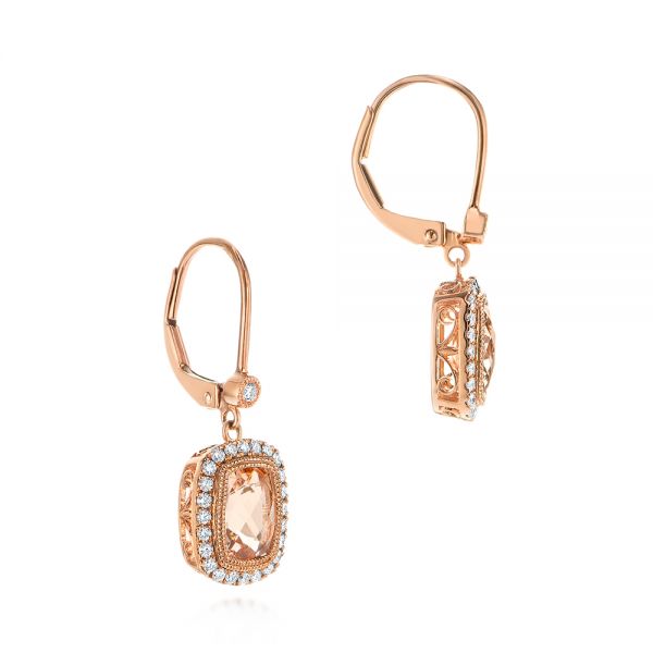 14k Rose Gold Morganite And Diamond Leverback Earrings - Front View -  106009
