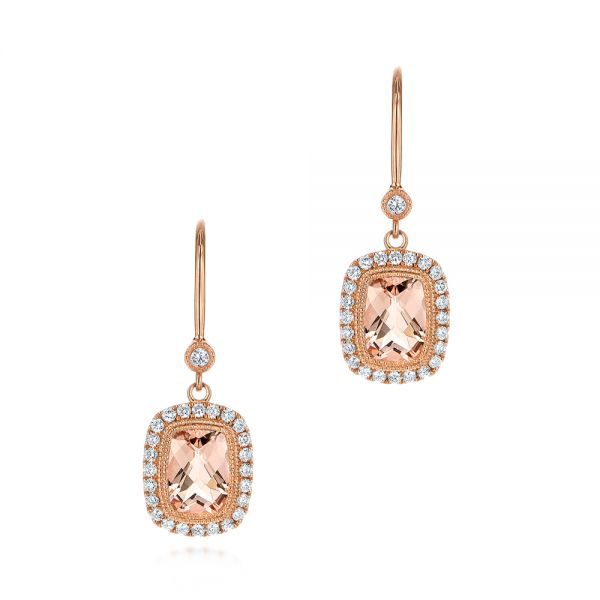 14k Rose Gold Morganite And Diamond Leverback Earrings - Three-Quarter View -  106009