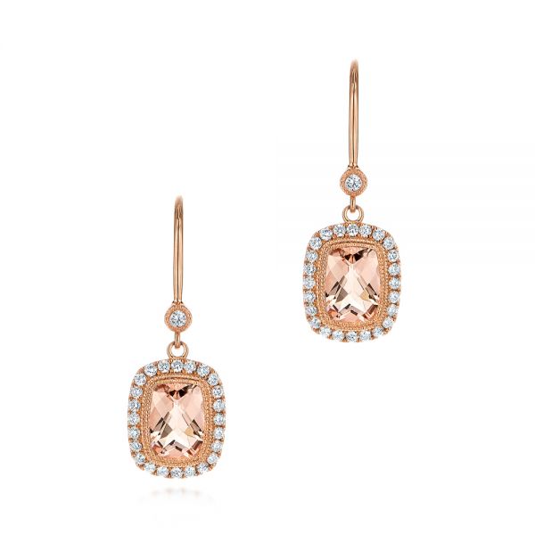 18k Rose Gold 18k Rose Gold Morganite And Diamond Leverback Earrings - Three-Quarter View -  106009