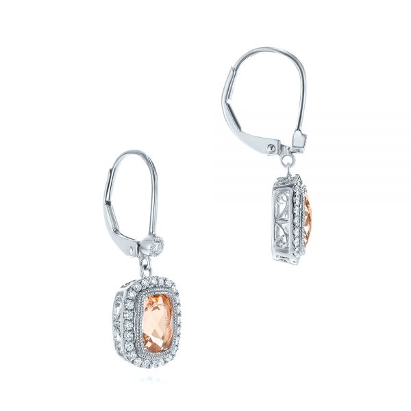 14k White Gold 14k White Gold Morganite And Diamond Leverback Earrings - Front View -  106009