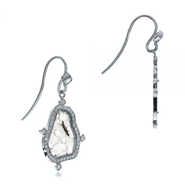 18k White Gold 18k White Gold Natural Diamond Slice Earrings - Front View -  100832