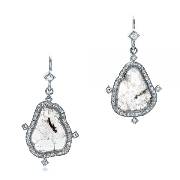 18k White Gold 18k White Gold Natural Diamond Slice Earrings - Three-Quarter View - 100832