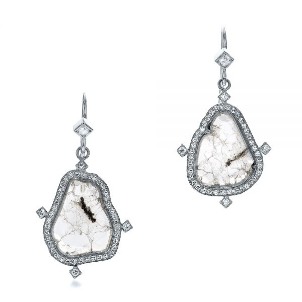  Platinum Platinum Natural Diamond Slice Earrings - Three-Quarter View -  100832