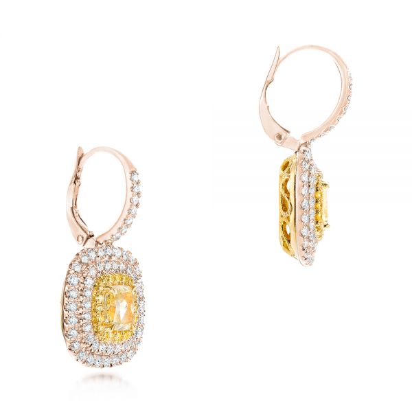  18K Gold And 18k Rose Gold 18K Gold And 18k Rose Gold Natural Yellow Diamond Earrings - Front View -  103159