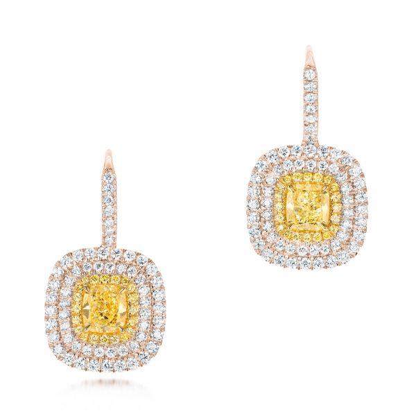 18K Gold And 14k Rose Gold 18K Gold And 14k Rose Gold Natural Yellow Diamond Earrings - Three-Quarter View -  103159