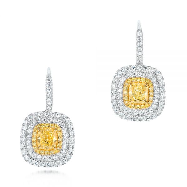  Platinum And Platinum Platinum And Platinum Natural Yellow Diamond Earrings - Three-Quarter View -  103159