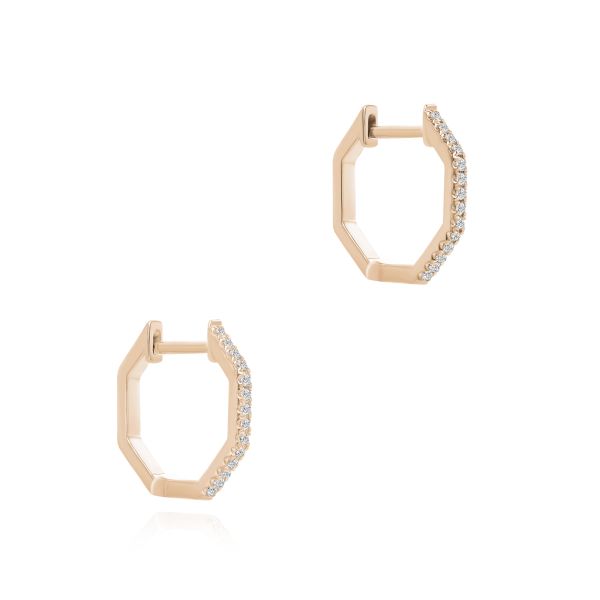 18k Rose Gold 18k Rose Gold Octagon Diamond Huggies - Front View -  107748