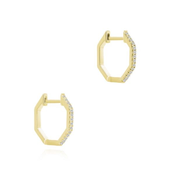 14k Yellow Gold 14k Yellow Gold Octagon Diamond Huggies - Front View -  107748
