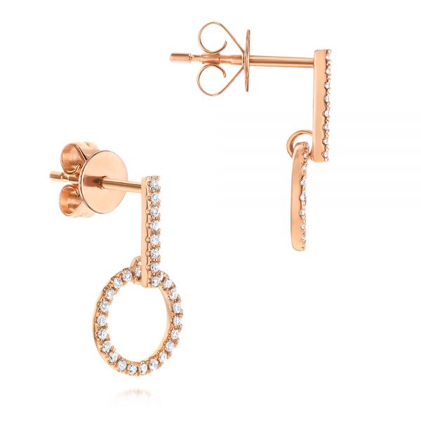 14k Rose Gold Open Circle Diamond Earrings - Front View -  106227 - Thumbnail