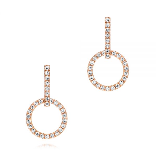 14k Rose Gold Open Circle Diamond Earrings - Three-Quarter View -  106227