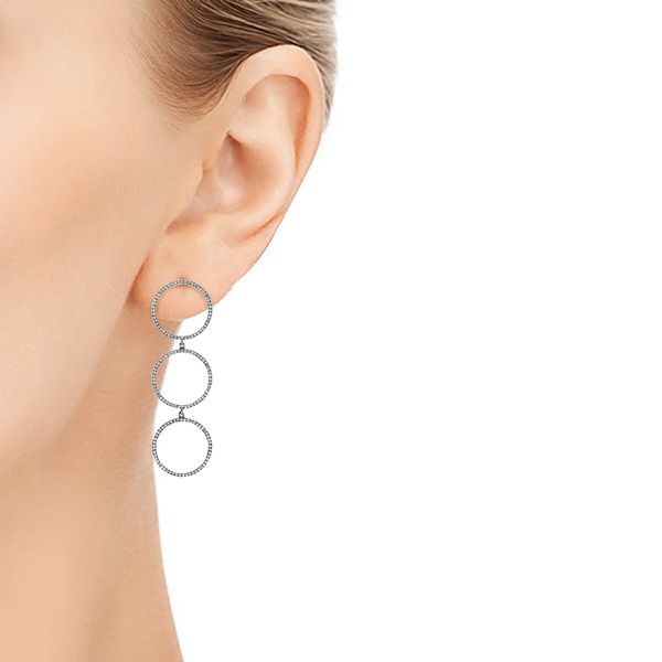 14k White Gold Open Circle Diamond Earrings With Black Rhodium - Hand View - 105951