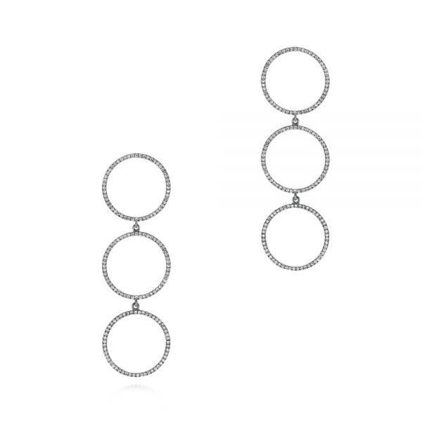 14k White Gold Open Circle Diamond Earrings With Black Rhodium - Three-Quarter View -  105951