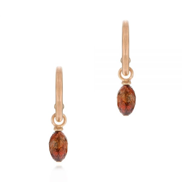 18k Rose Gold 18k Rose Gold Open Hoop Diamond Briolette Earrings - Three-Quarter View -  105811