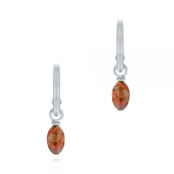 Platinum Platinum Open Hoop Diamond Briolette Earrings - Three-Quarter View -  105811