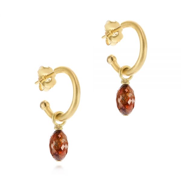 14k Yellow Gold Open Hoop Diamond Briolette Earrings - Front View - 105811