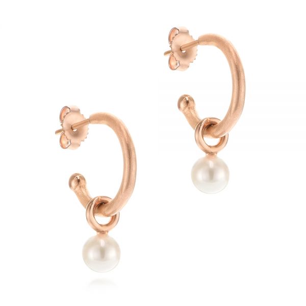 14k Rose Gold Open Hoop Pearl Earrings - Front View - 105810