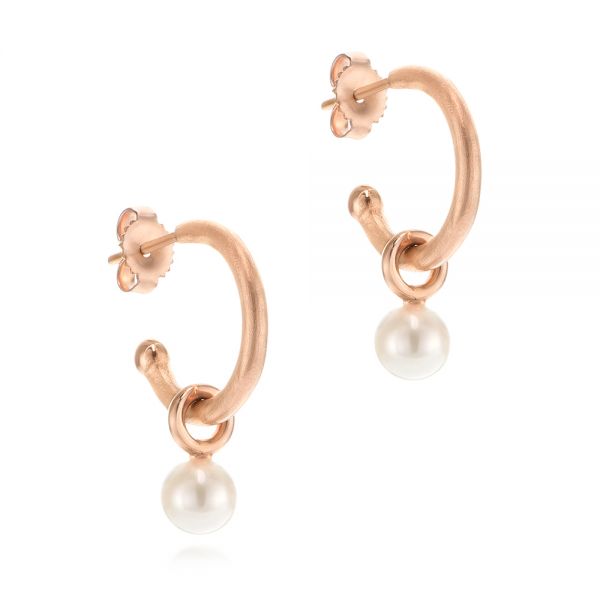 18k Rose Gold 18k Rose Gold Open Hoop Pearl Earrings - Front View -  105810