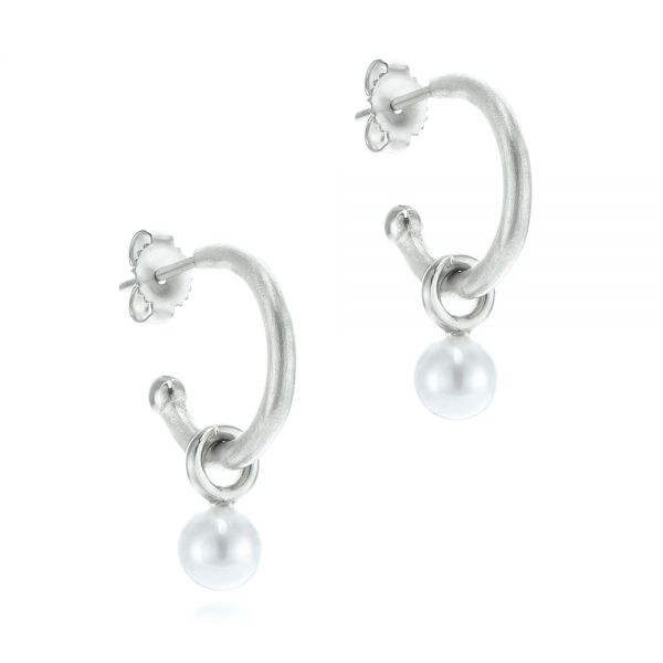 18k White Gold 18k White Gold Open Hoop Pearl Earrings - Front View -  105810