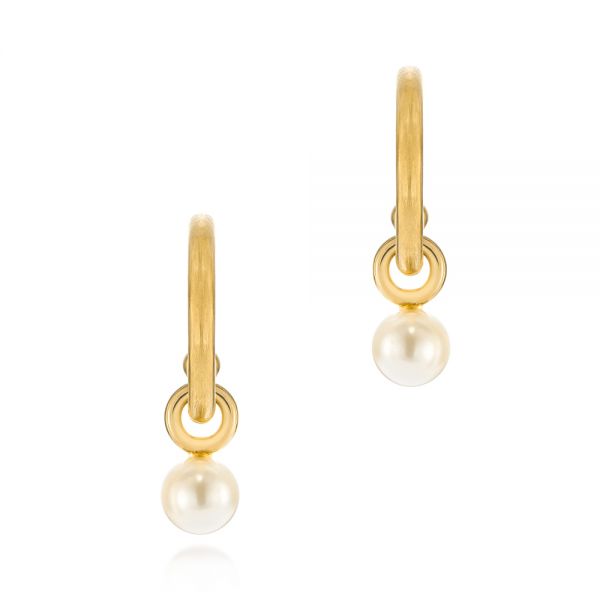 18k Yellow Gold 18k Yellow Gold Open Hoop Pearl Earrings - Three-Quarter View -  105810